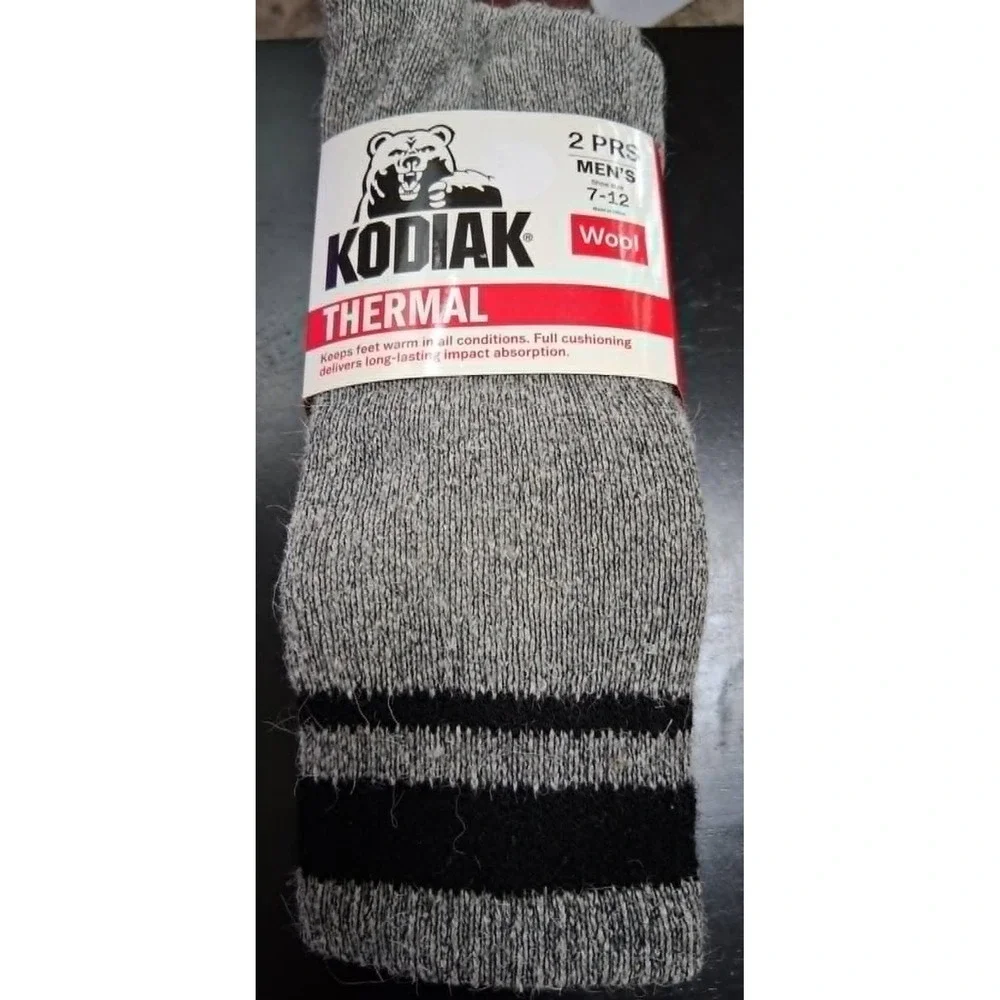Kodiak Men's Thermal Wool Blend Socks Gray - Shoe sizes 7-12 - 2 Pairs